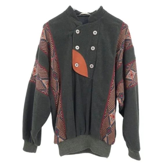 VTG 80s Sondre Poland Swix Sport Green Wool Blend Winter Skiing Sweater Buttons - Picture 4 of 12